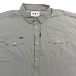 Poncho Shirt Mens 3XL Gray Short Sleeve Button Up Microfiber Quick Dry Pockets